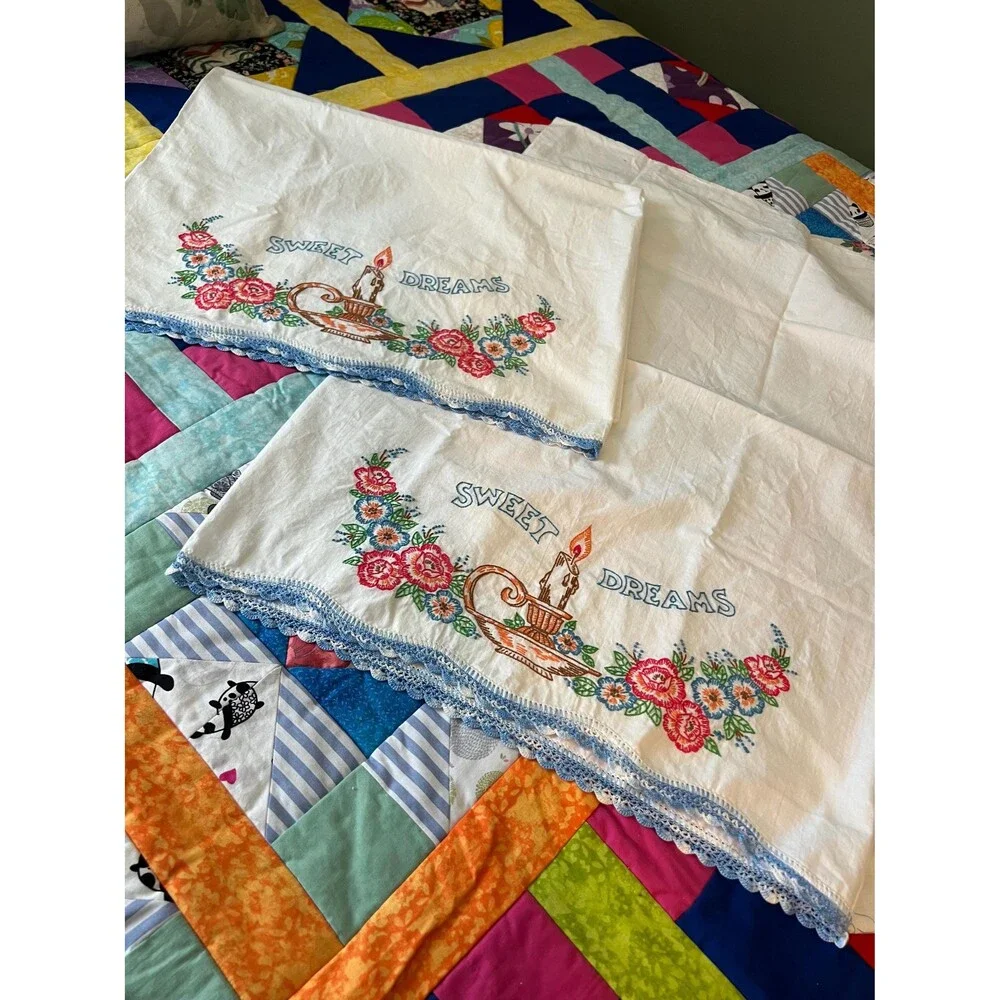 Hand Embroidered “Sweet Dreams” Pillow Cases
